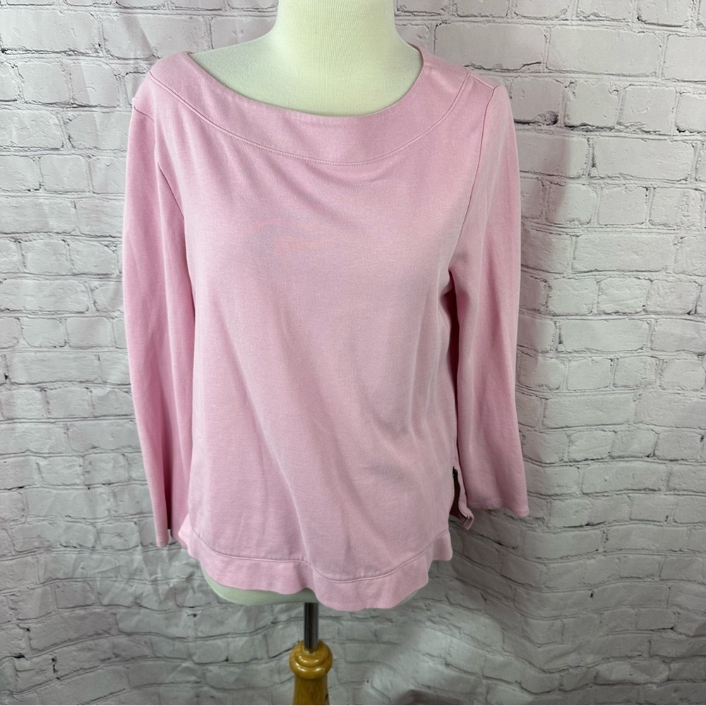 T by talbots Pink boat neck casual Top activewear travel cotton blend sz L